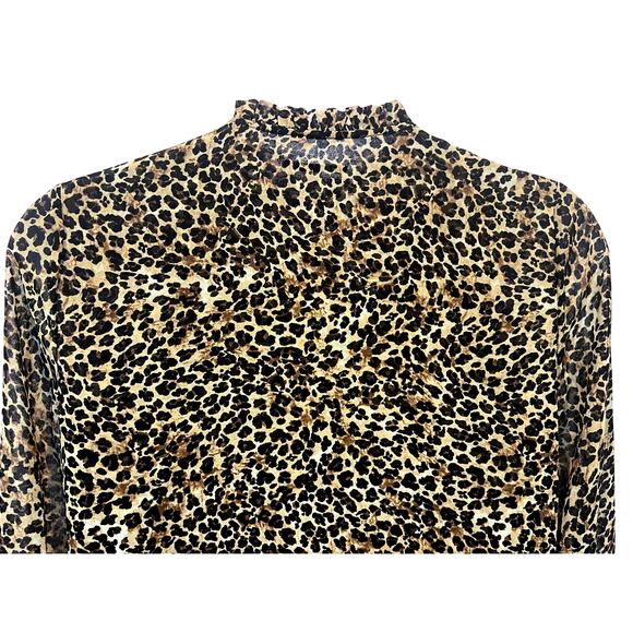 Tahari Top Wmns Sz XL Button Up Leopard Print Ruffle Detail Career Blouse Brown - Picture 6 of 10